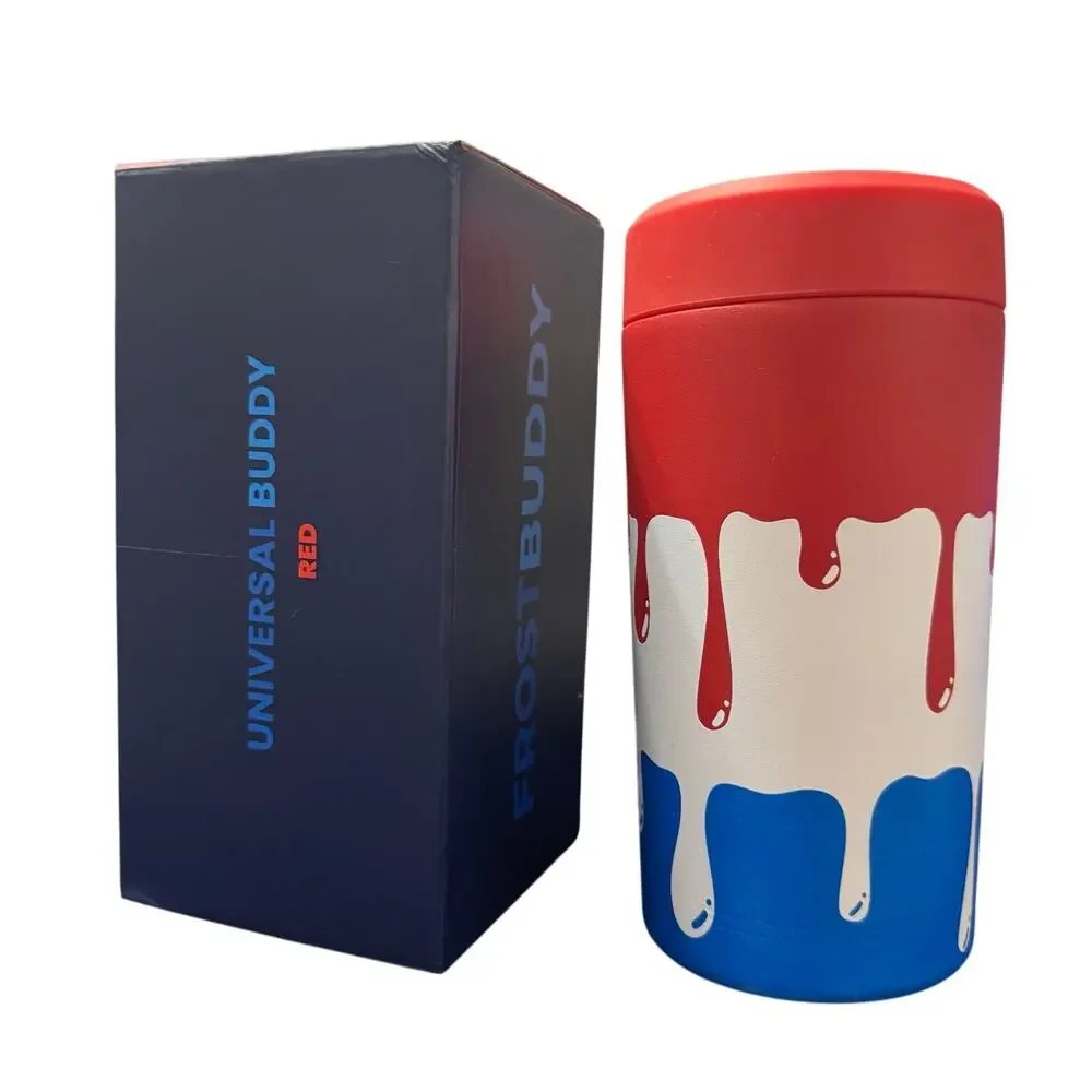 Frost Buddy Universal Can Cooler-Koozie-ROCKET POP-NEW -Red-White-Blue Drip